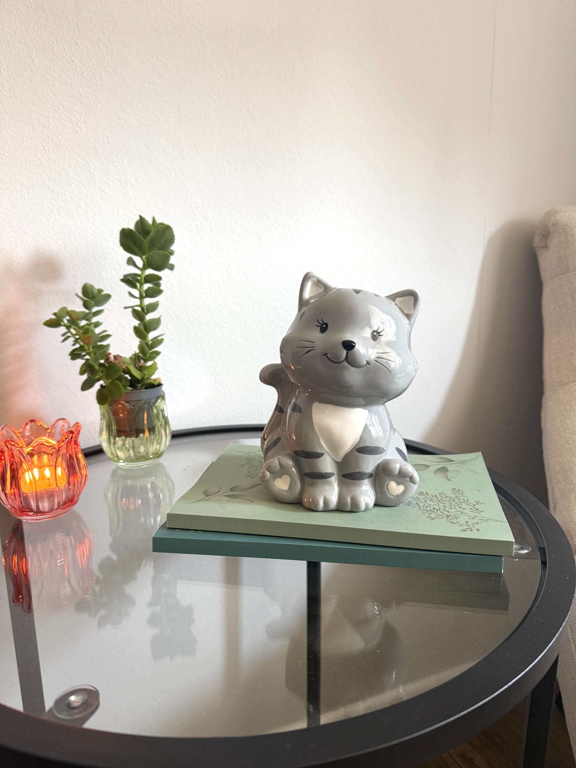 Spardose aus Keramik Katze Grau