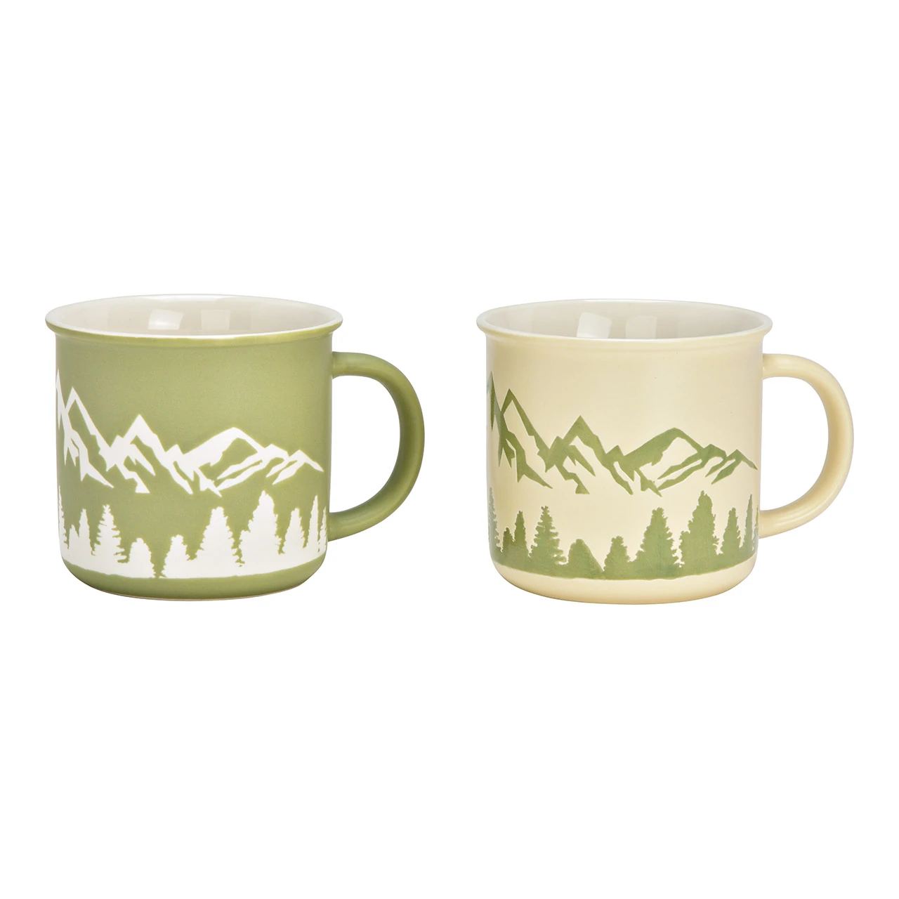 Becher mit Bergmotiv in Grün und Beige