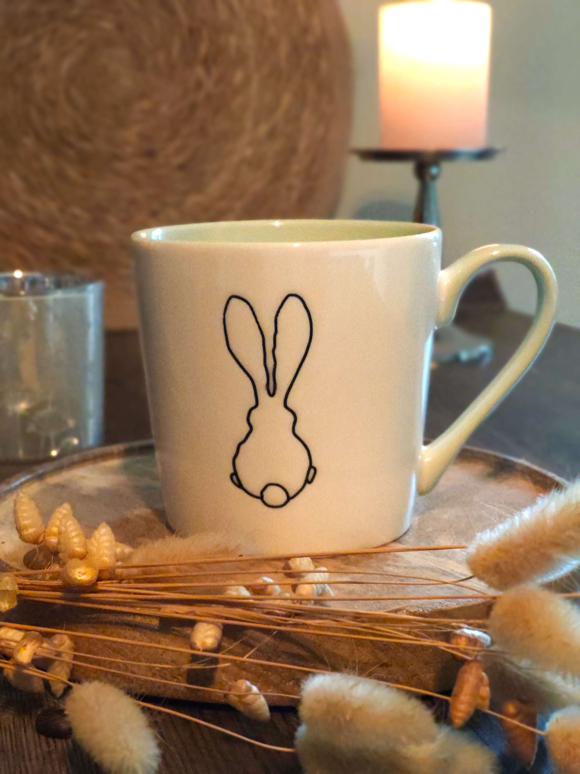 Hasen Porzellan  Becher in Gruen