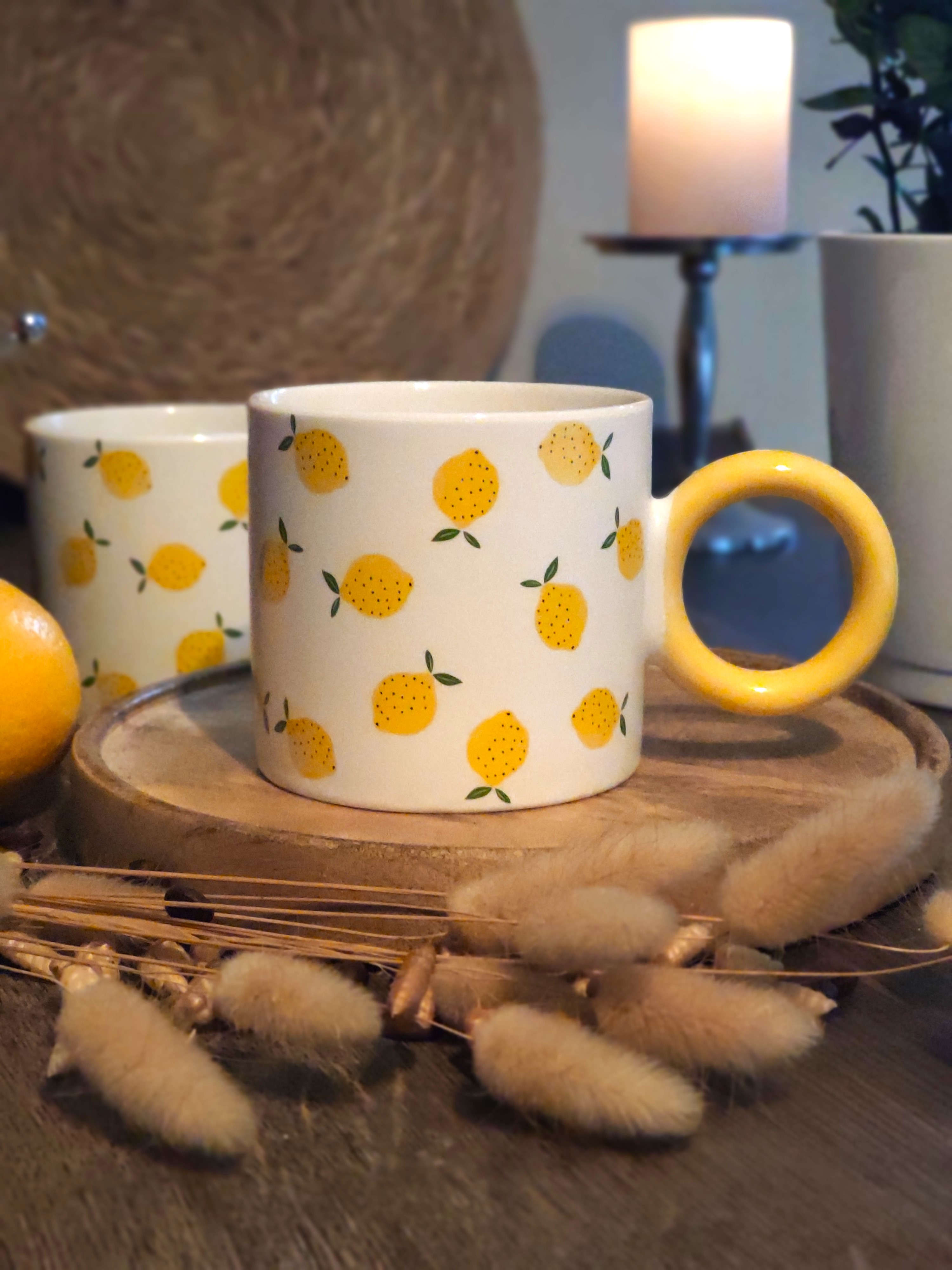 Porzellan Becher Zitrone mit Dekoration
