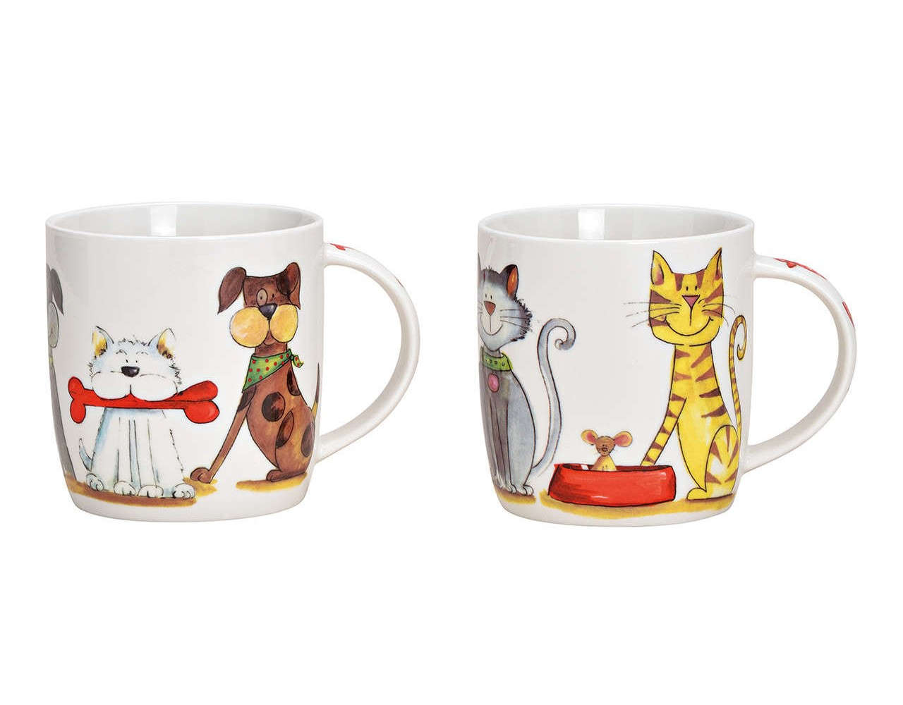 Becher Hund und Katze Dekor aus Porzellan