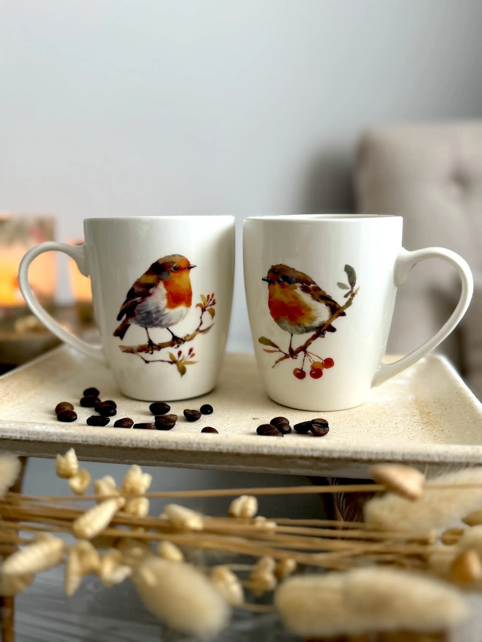 Becher Vogel Rotkehlchen Herbst