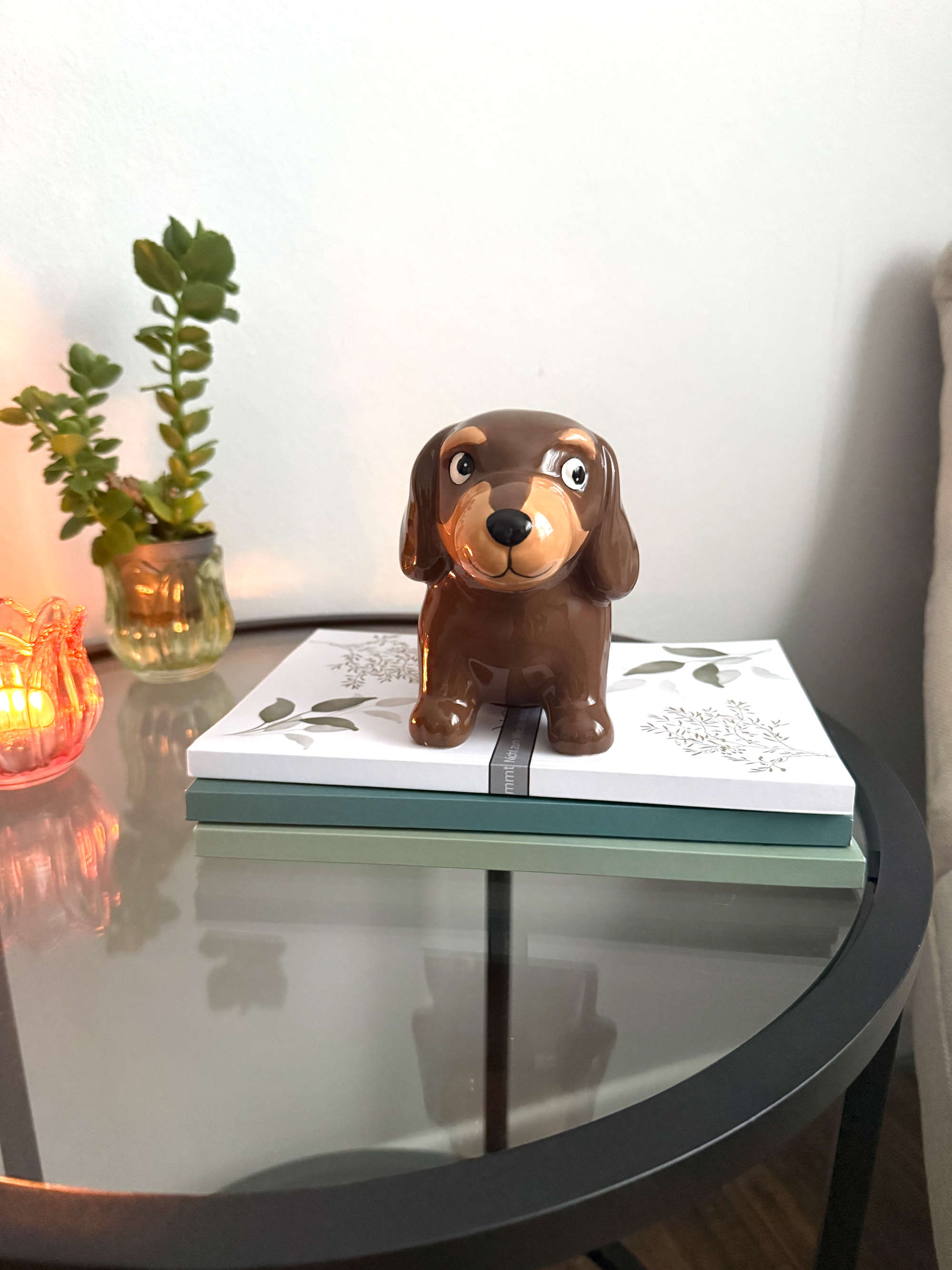 Spardose aus Keramik Hund Dackel Braun