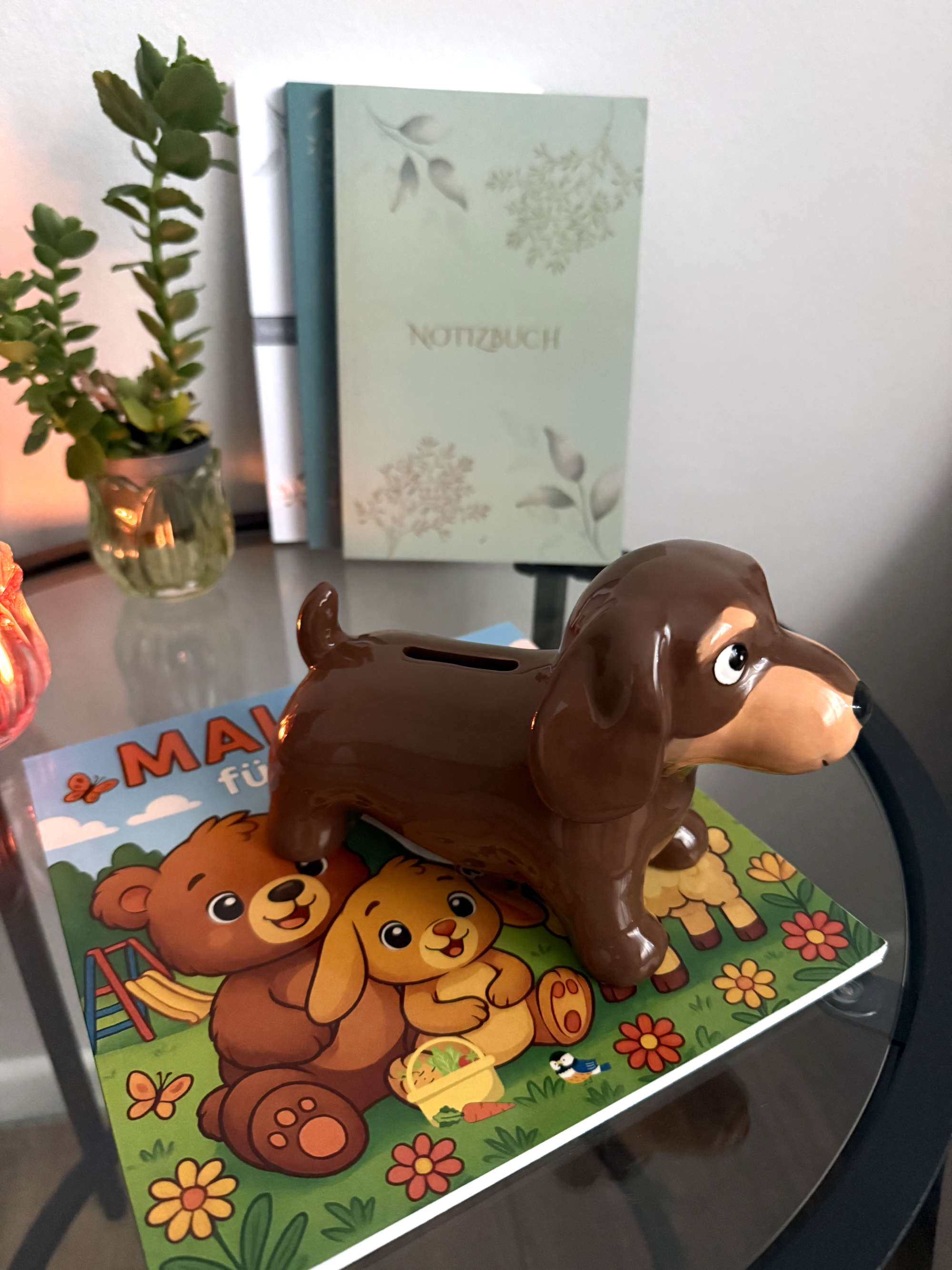 Spardose aus Keramik Hund Dackel Braun