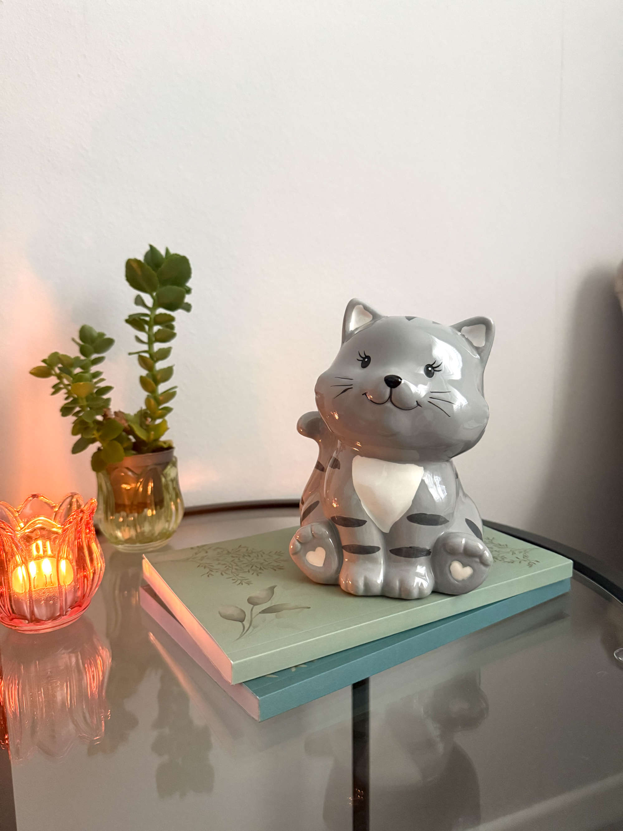 Spardose aus Keramik Katze Grau