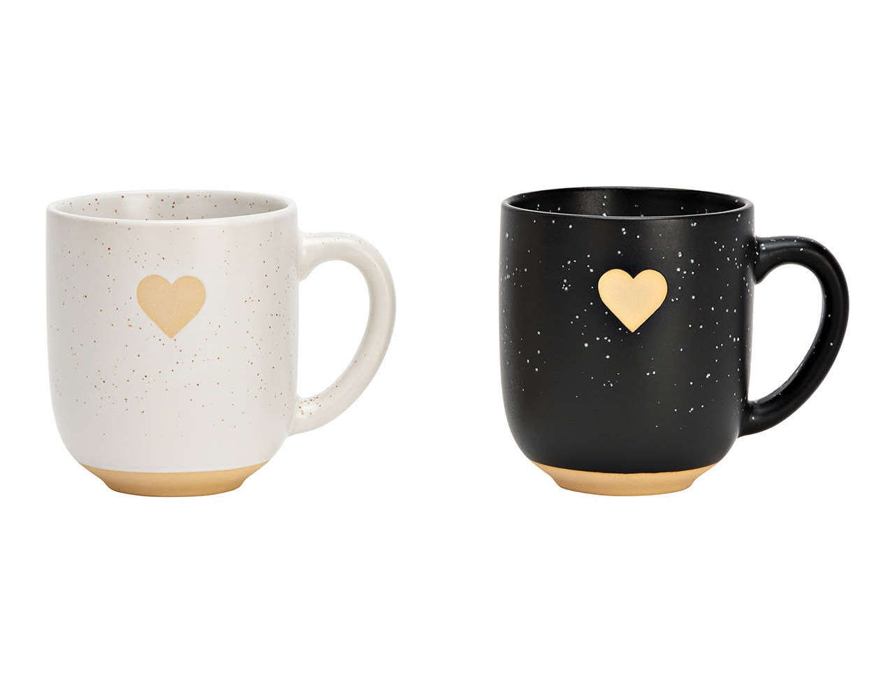 Becher Herz aus Steingut schwarz, weiss