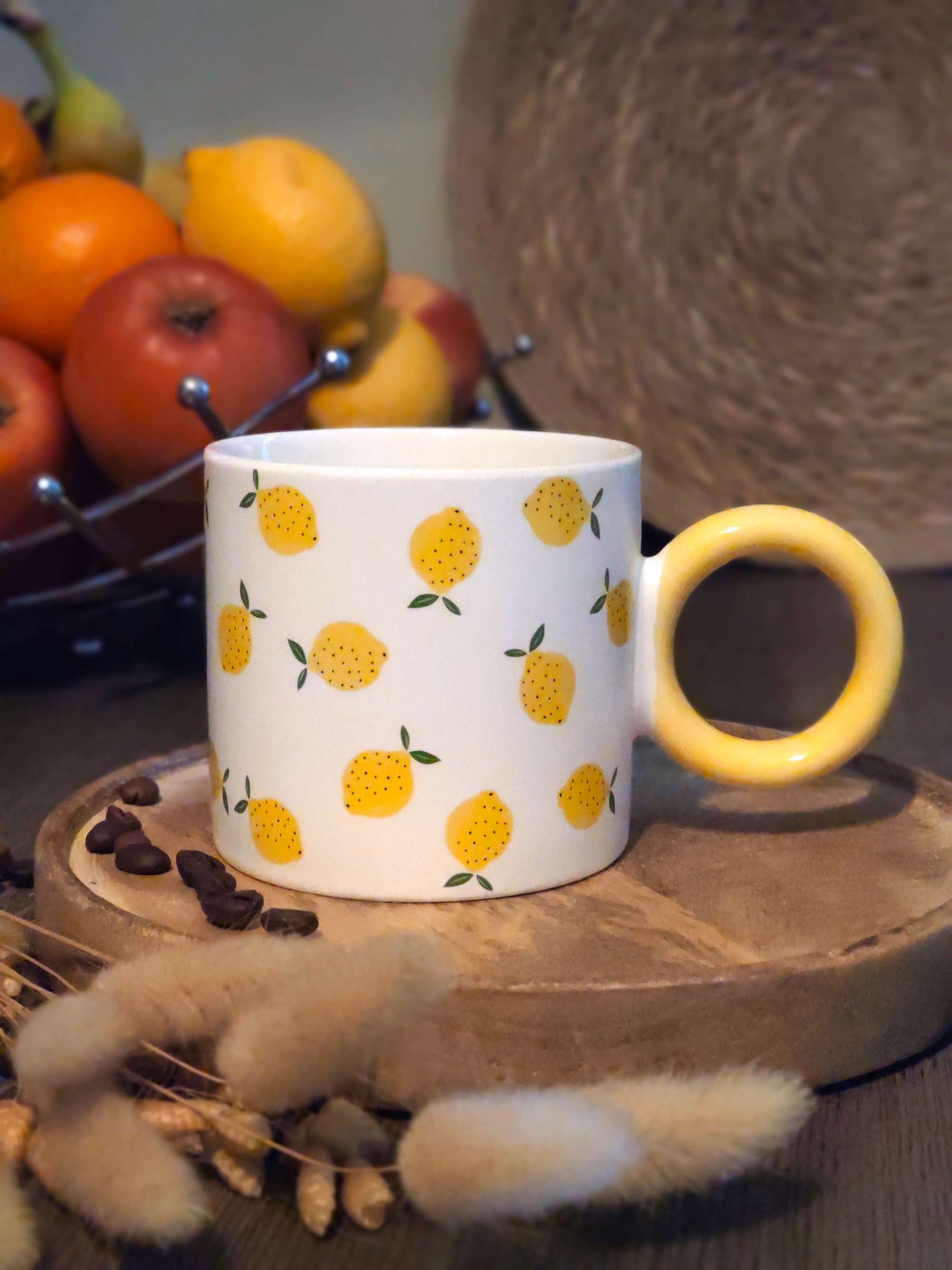 Porzellan Becher Zitrone mit Dekoration