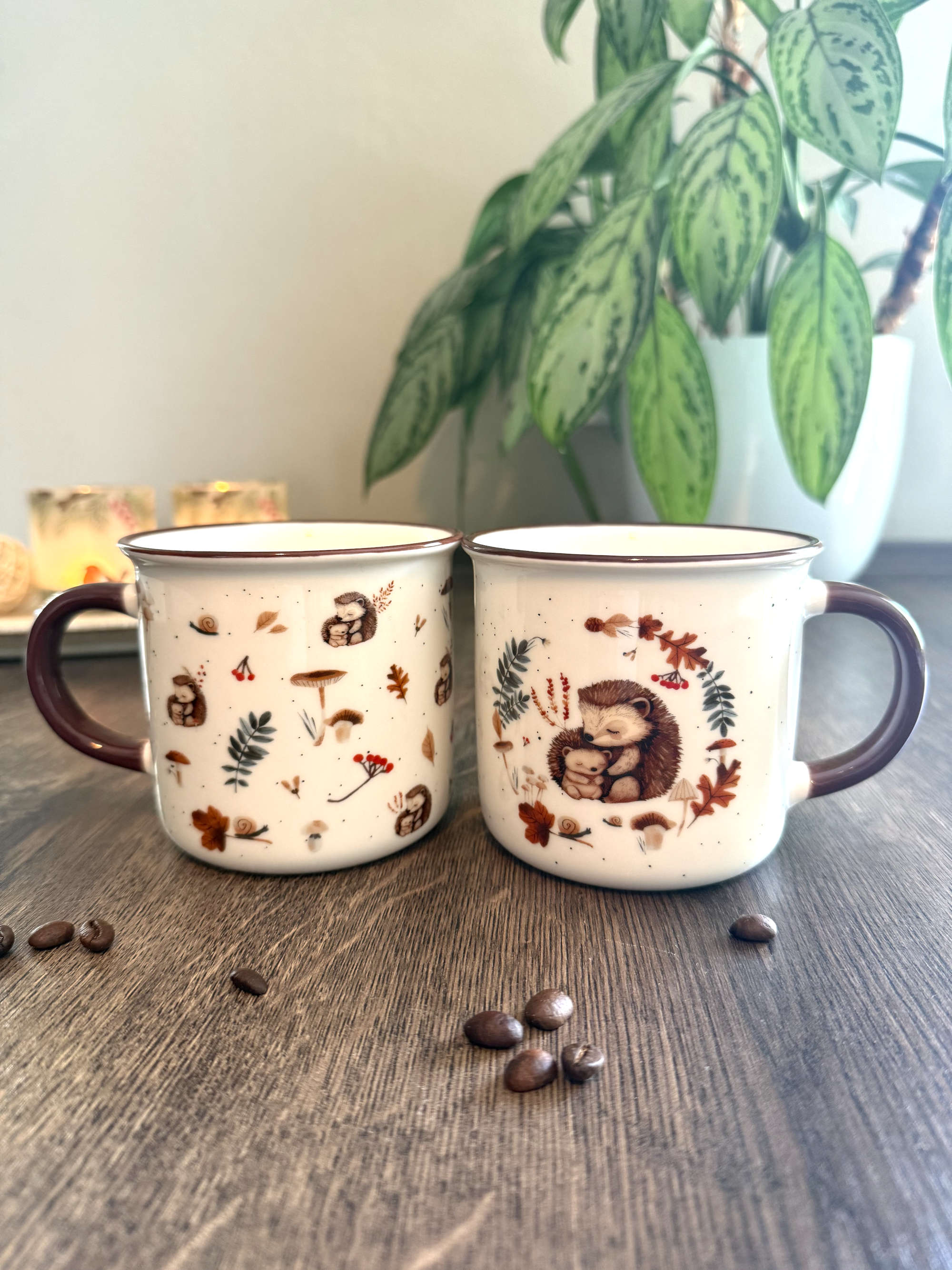 Becher Igel mit Kind und Herbstmotiv