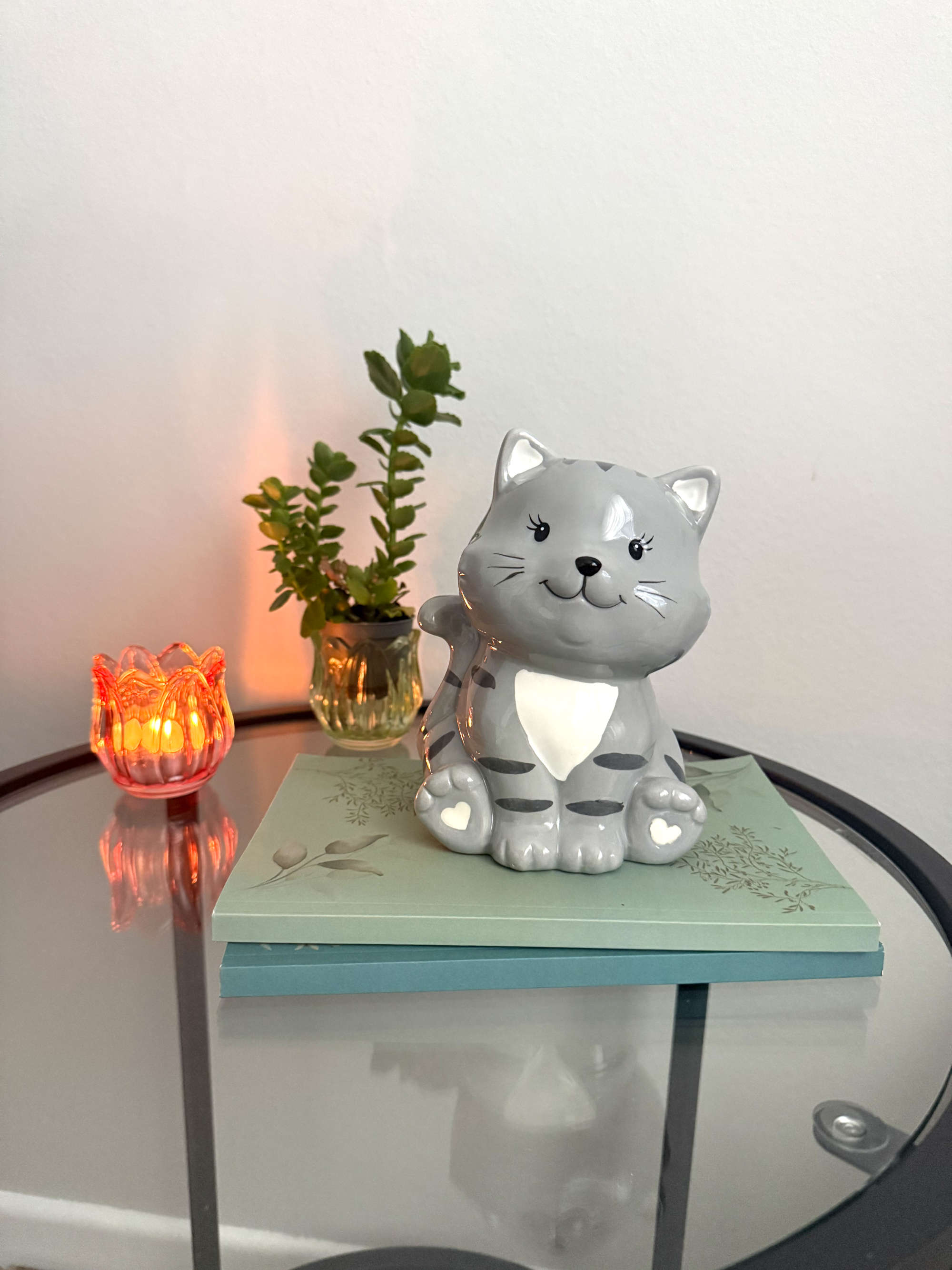 Spardose aus Keramik Katze Grau