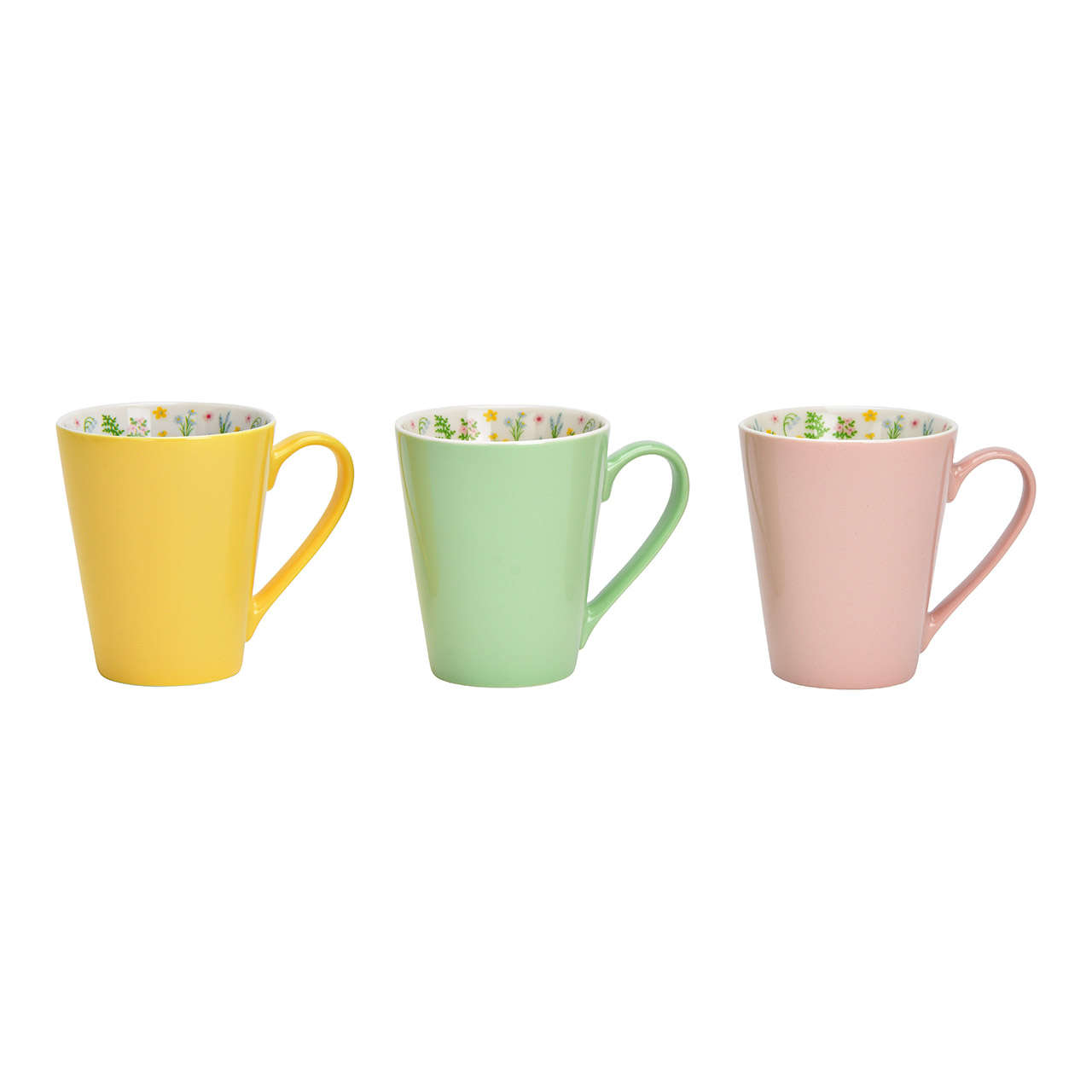 Becher Blumenwiese aus Porzellan in Gruen, Rosa und Gelb