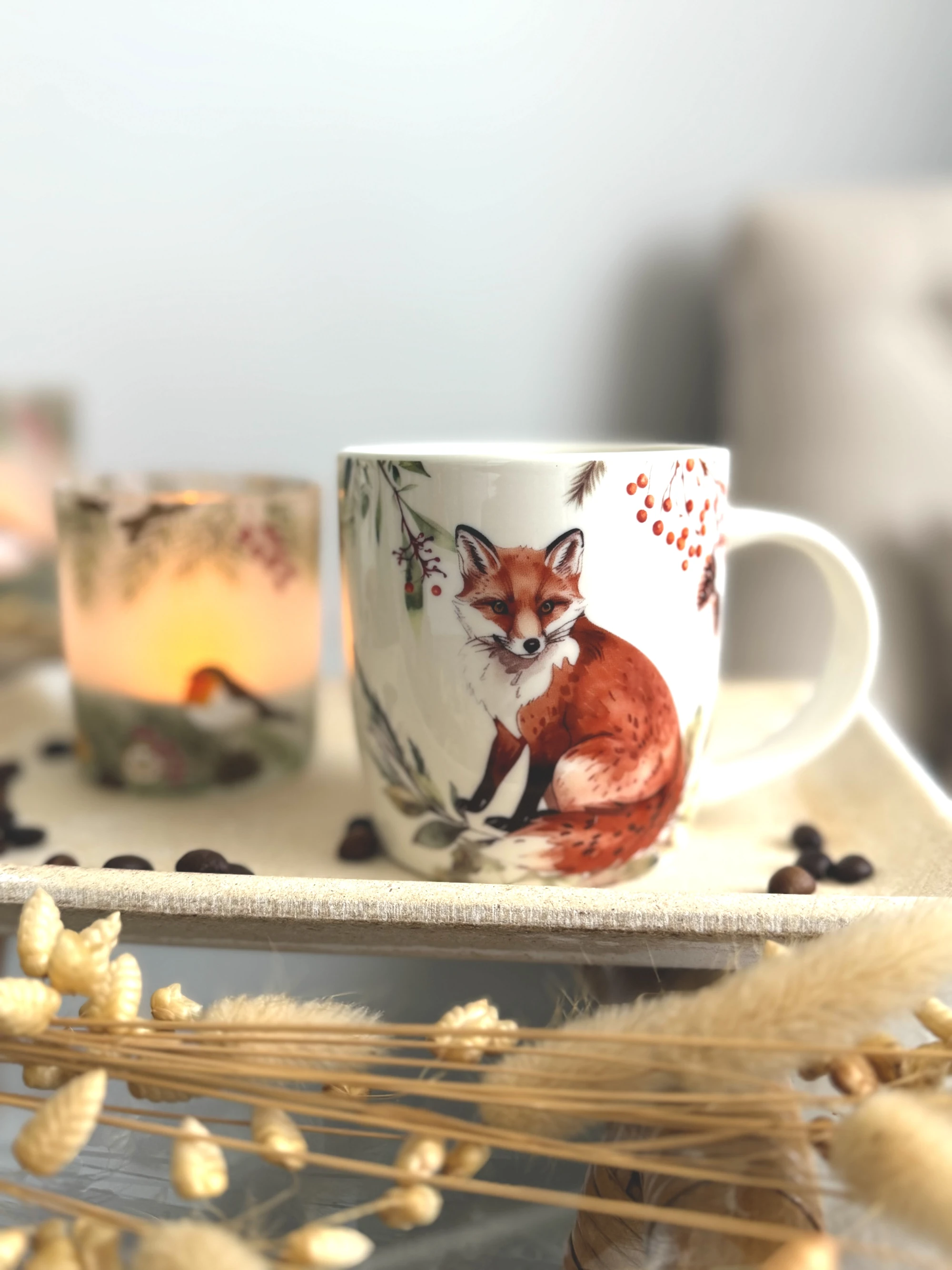 Tasse Fuchs Motiv mit Deko
