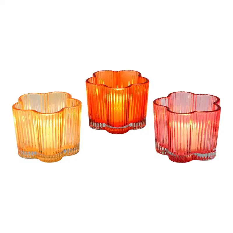 Windlicht Blume aus Glas Pink, Orange, Gelb