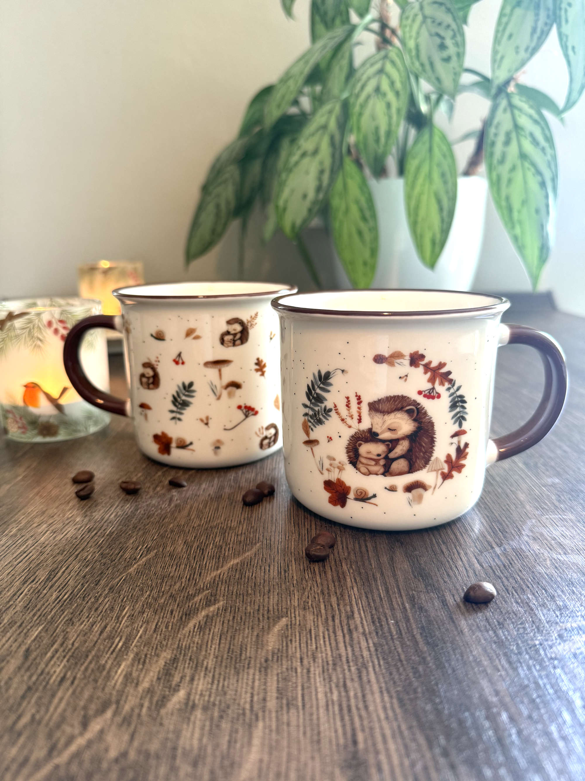 Becher Igel mit Kind und Herbstmotiv