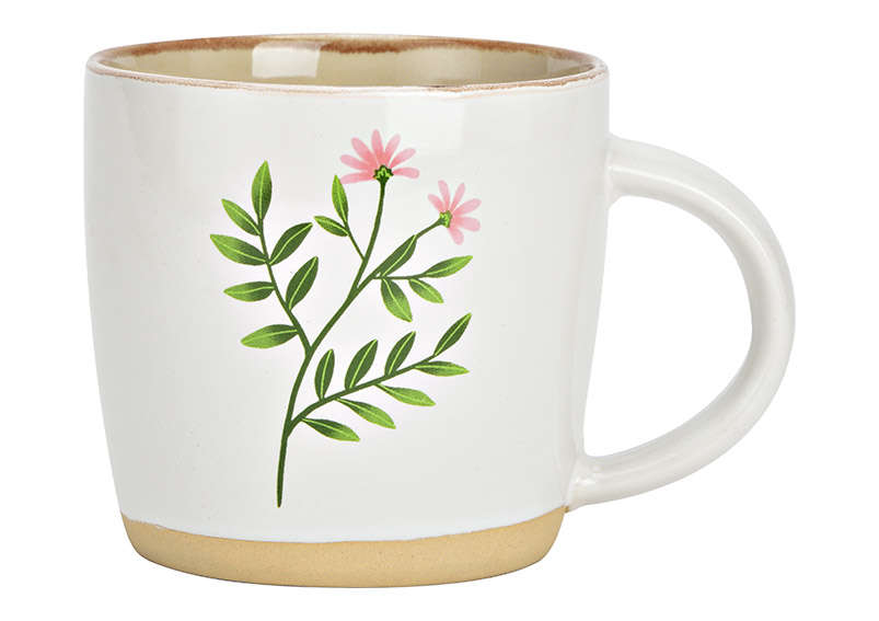 Jumbo Becher mit Blumen Dekor aus Steingut