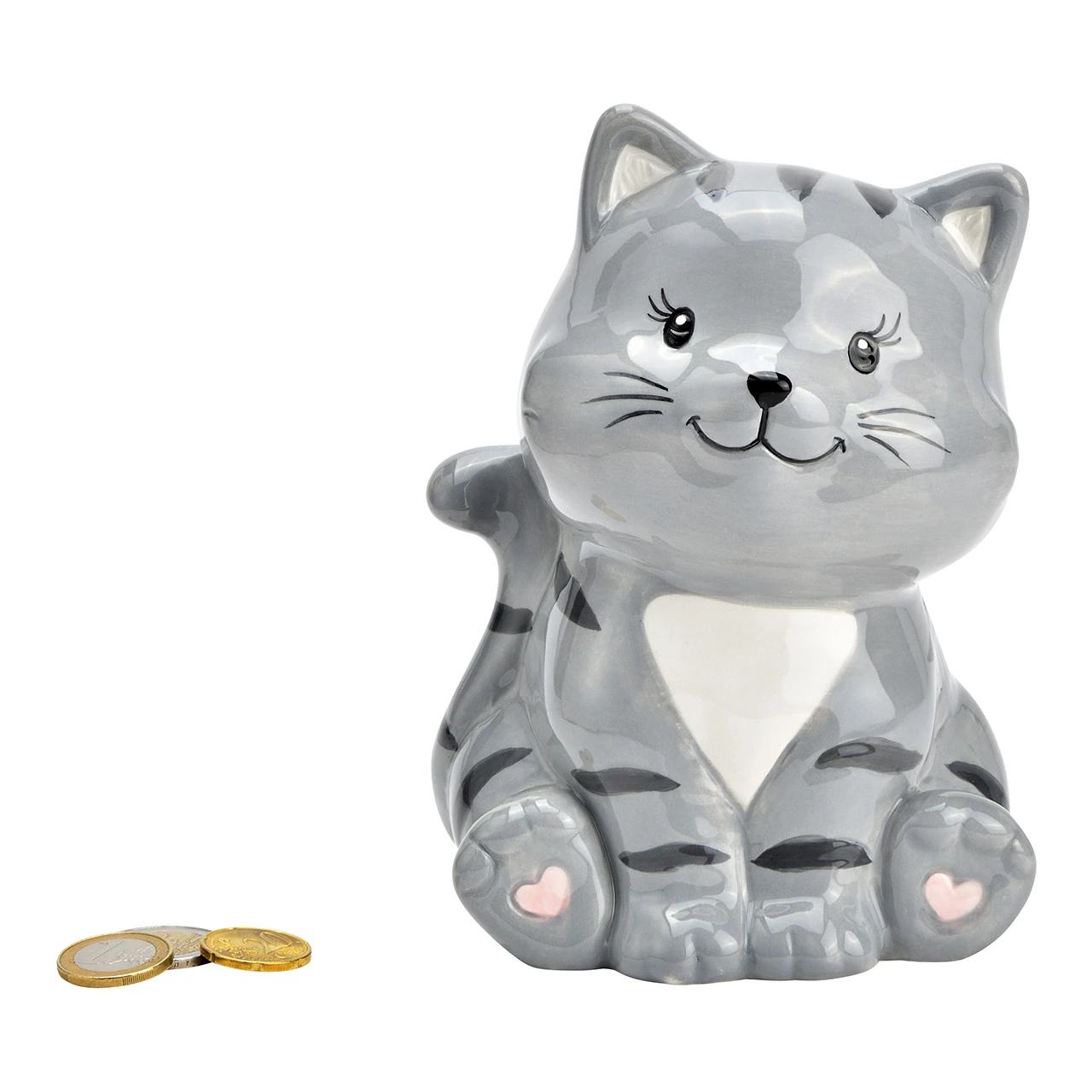 Spardose Katze aus Keramik in Grau