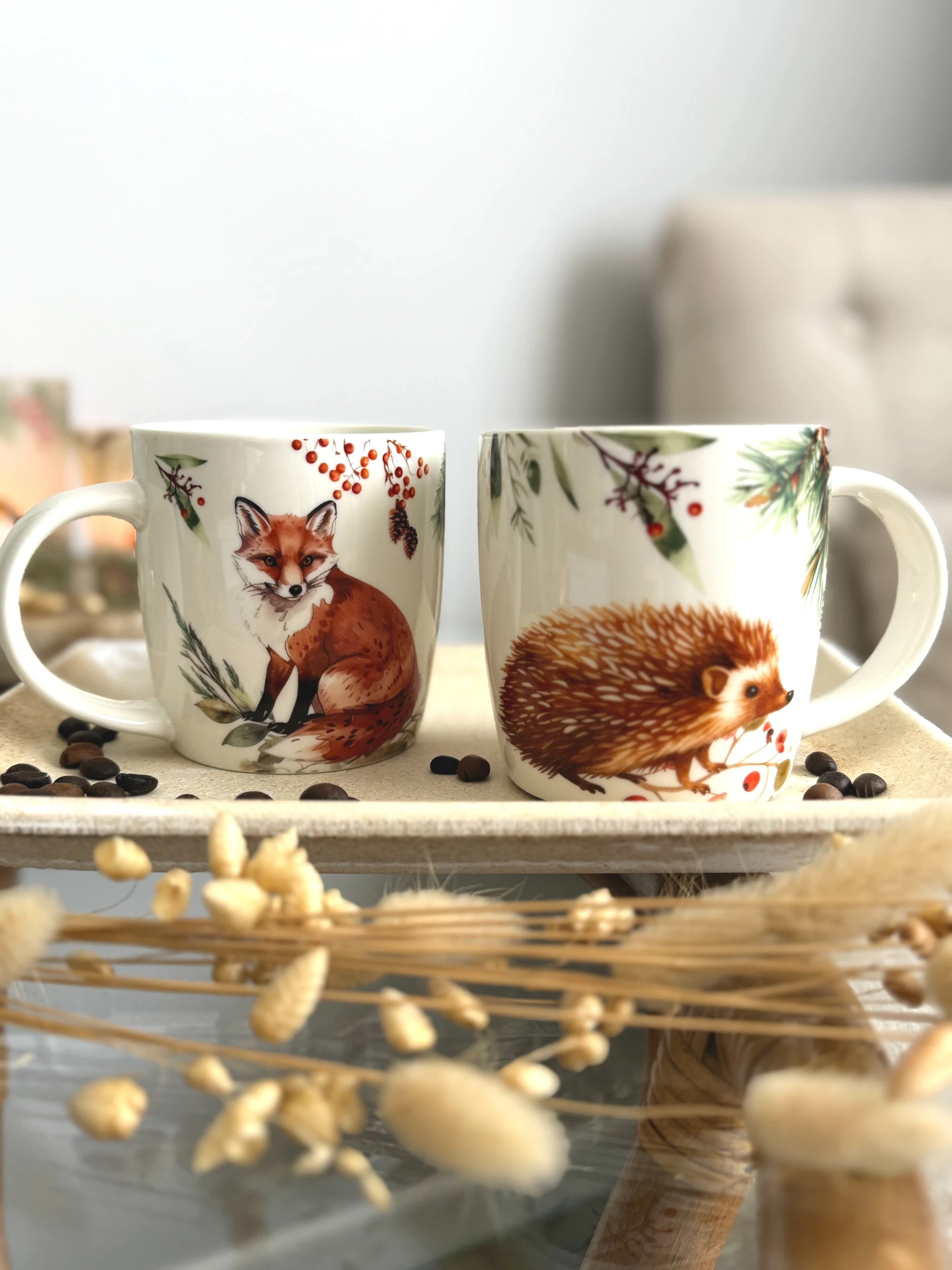 Tassen Igel und Fuchs Motiv