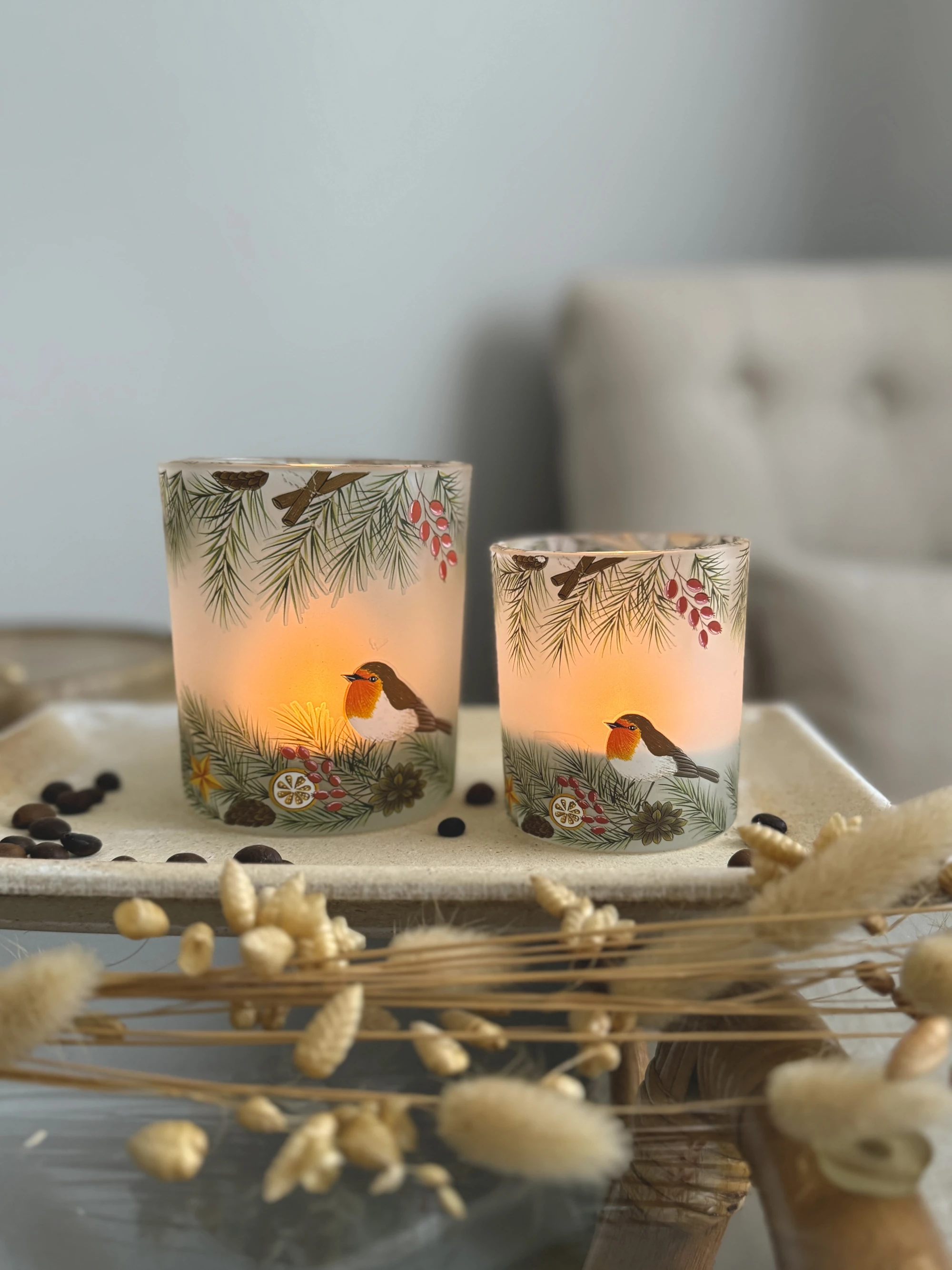 Windlichter Vogel Herbst mit Deko-2