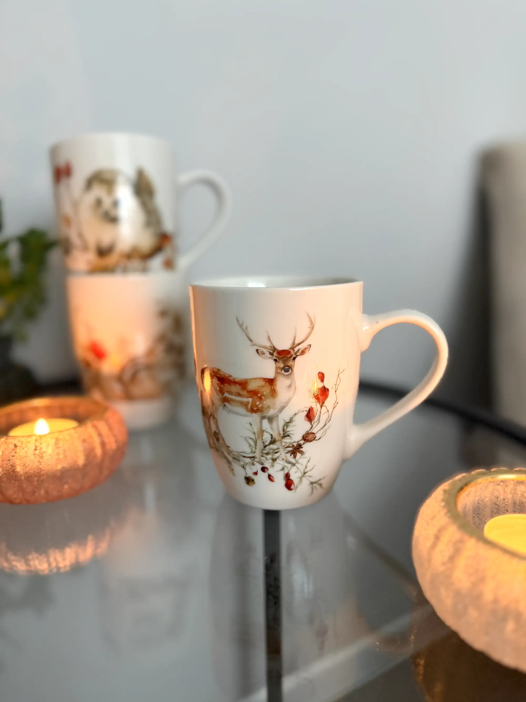 Becher mit Igel, Hirsch und Eichhörnchen Motiv 3er Set