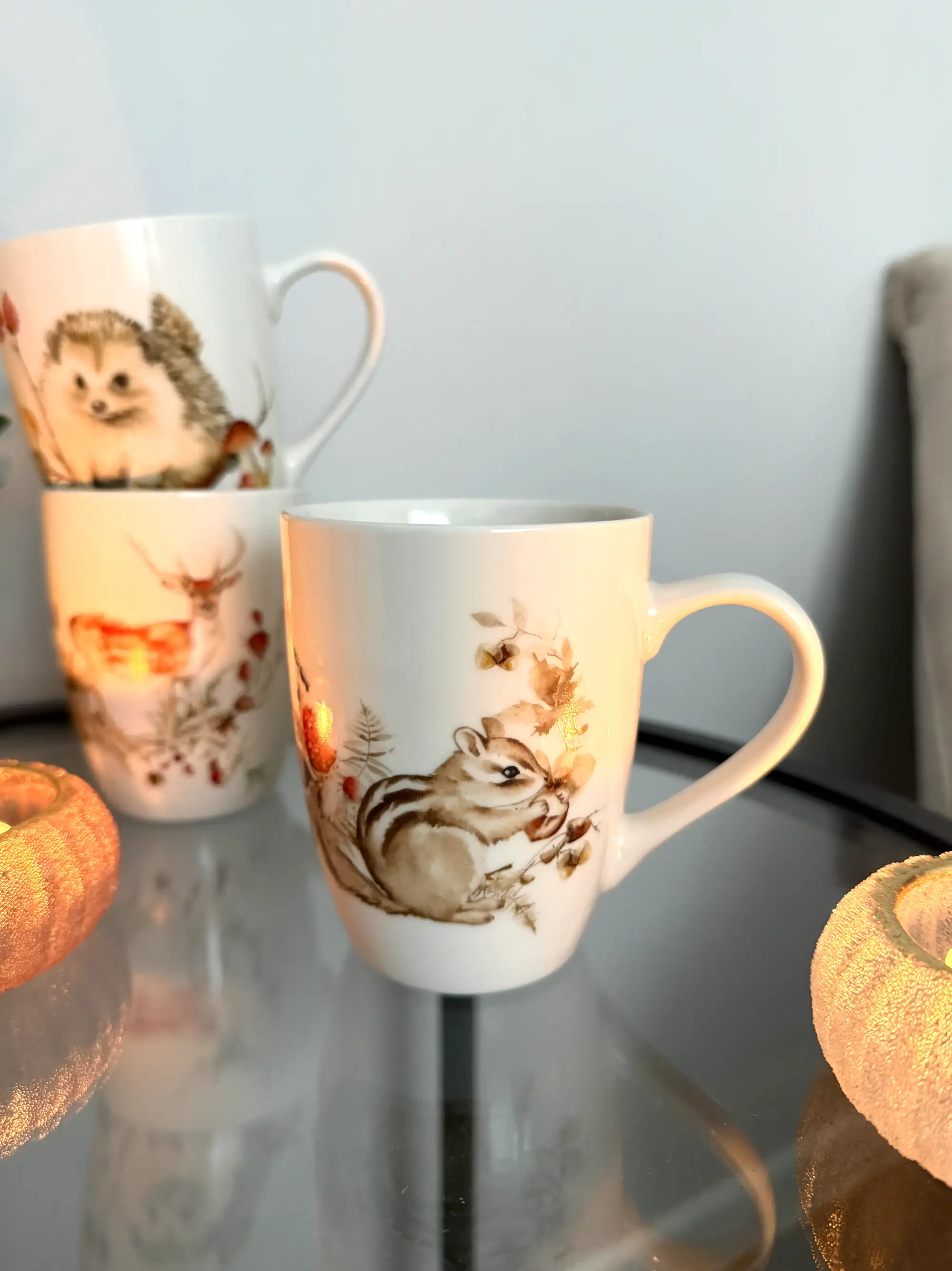 Becher mit Igel, Hirsch und Eichhörnchen Motiv 3er Set
