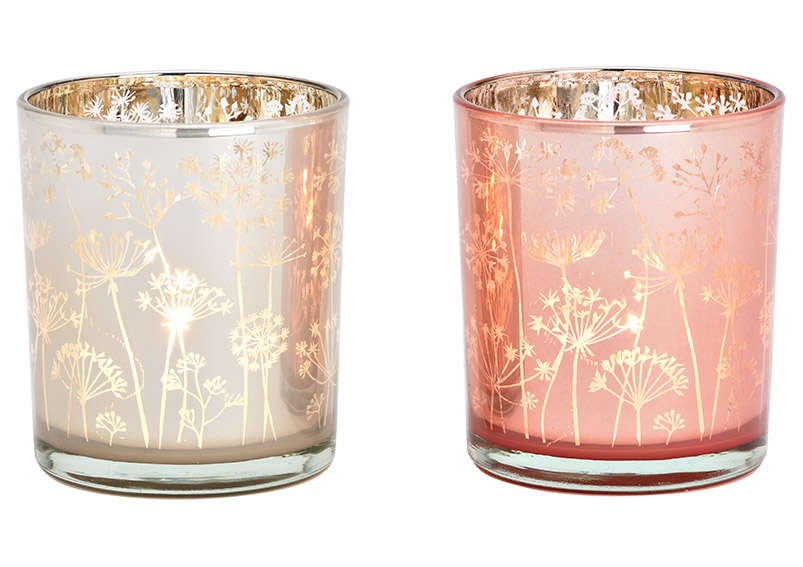 Zwei Windlichter in Creme und Rosa mittelgross