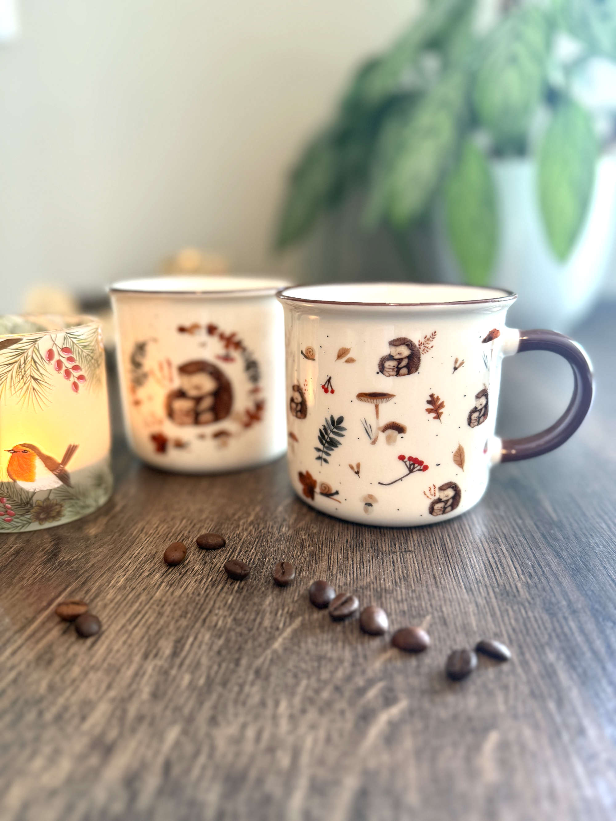 Becher Igel mit Kind und Herbstmotiv
