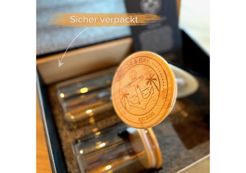 Vorratsglas mit Bamusdeckel und Beschriftung
