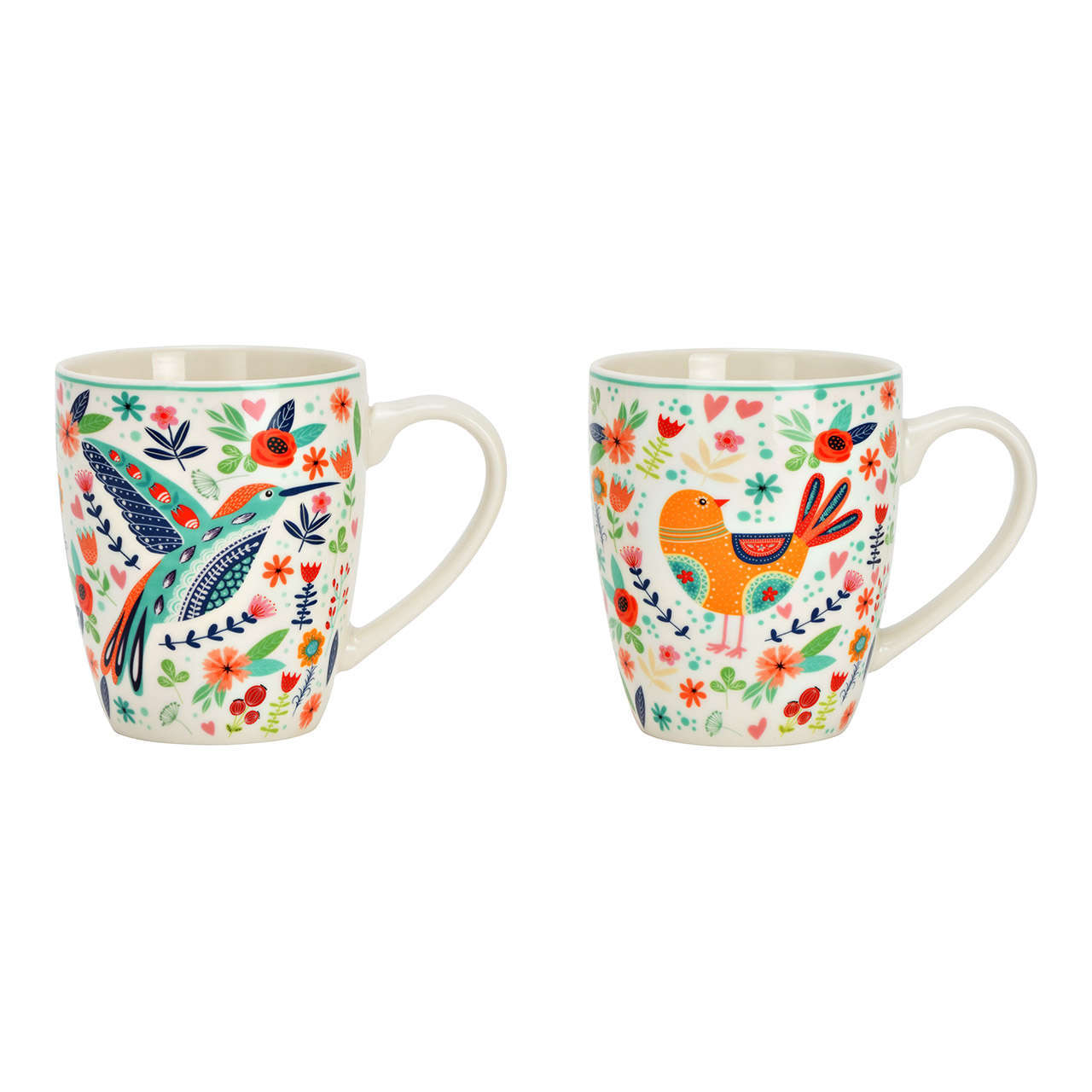 Becher aus Porzellan mit Vogel und Blumen Dekor