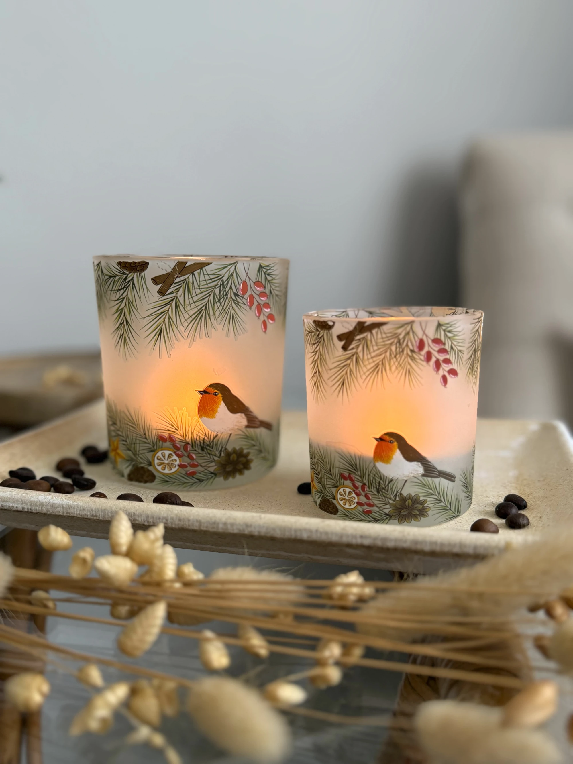Windlichter Vogel Herbst mit Deko-2