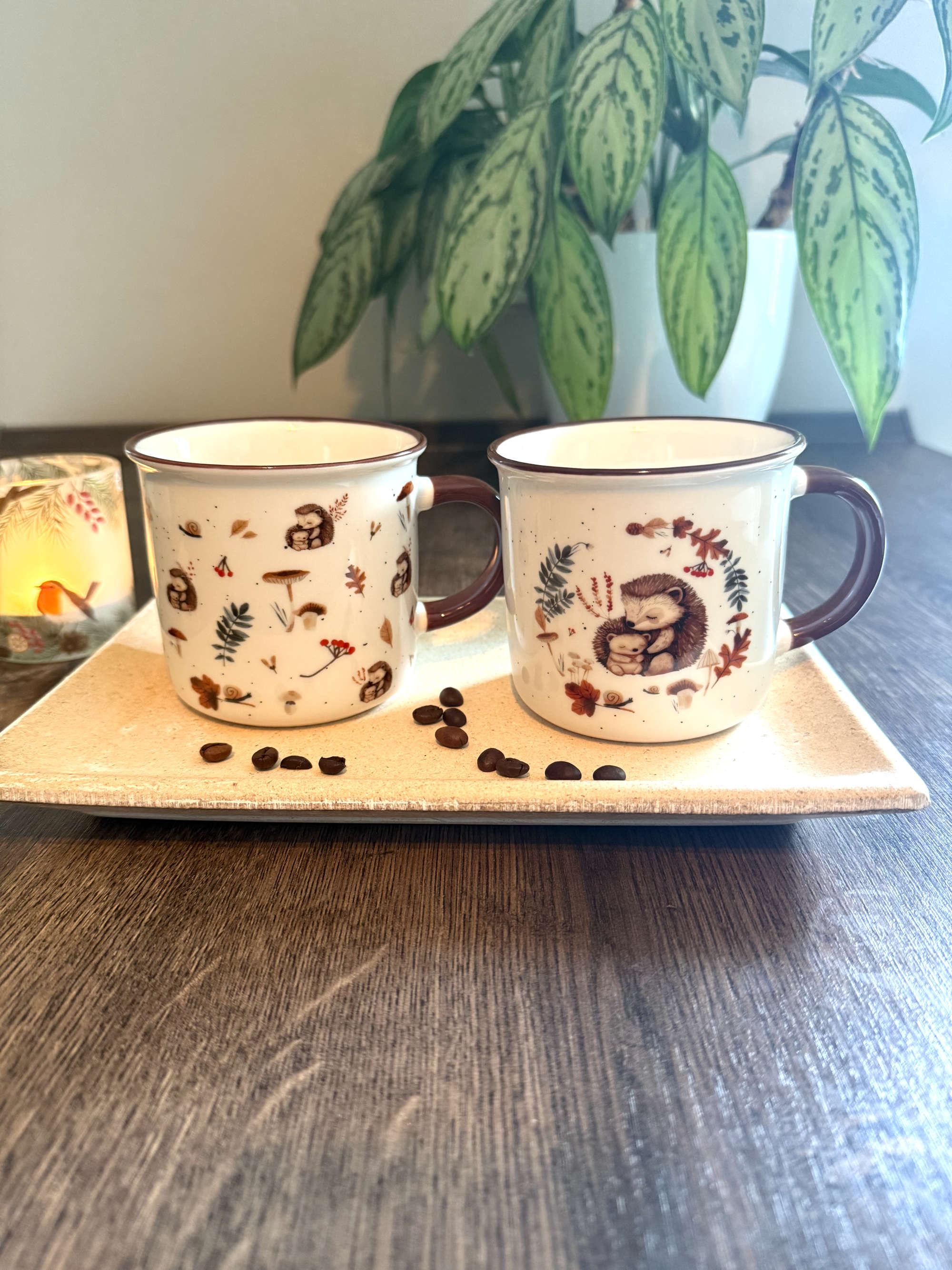 Becher Igel mit Kind und Herbstmotiv